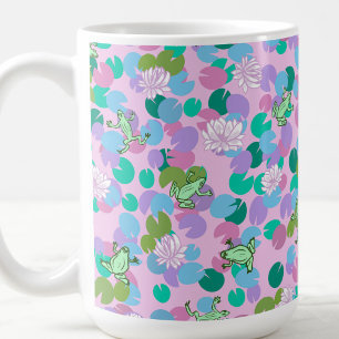 Café Caneca de arte de rã fofa com fundo rosa