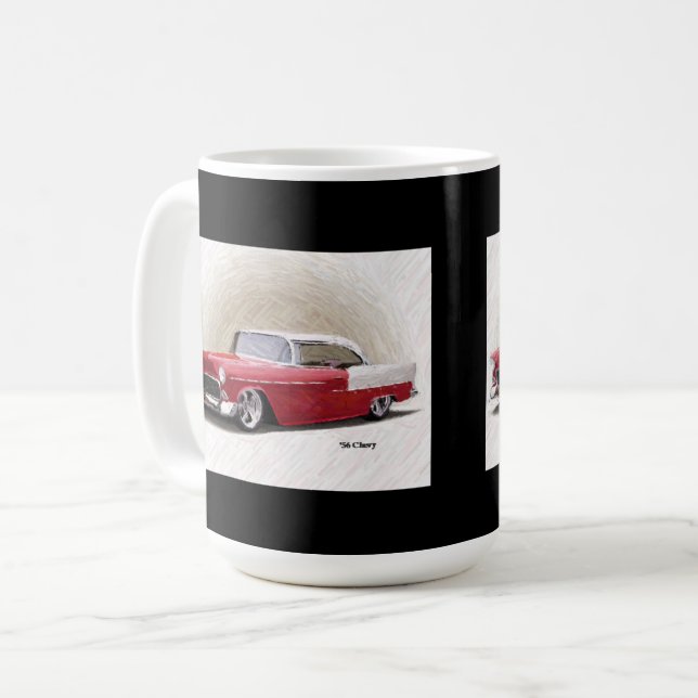 Café Caneca de Arte Digital Chevy Vermelho Branco 1956 (Frente Esquerda)