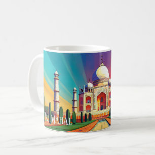 Café Caneca de Arte do Nascer do Sol Vibrante no Taj Ma