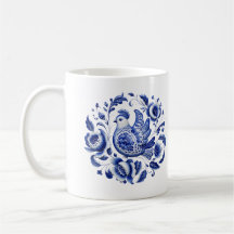 Caneca de Arte em Cerâmica Gzhel Blue Peacock — Tr