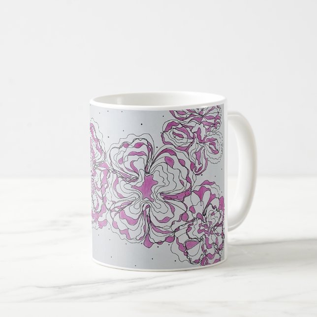 Café Caneca de arte floral abstrata desenhada à mão (Frente Esquerda)