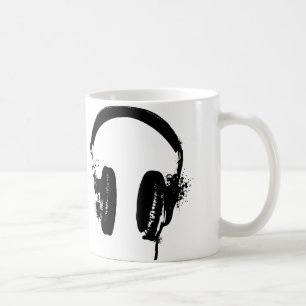 Café Caneca de Arte Gráfica Estencil Preto Fones de Ouv
