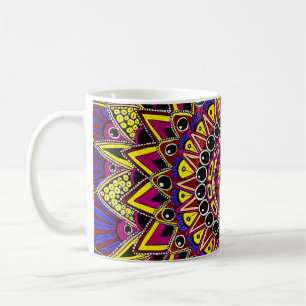 Café Caneca de Arte Mandala Roxo Amarelo Lápis de Cor