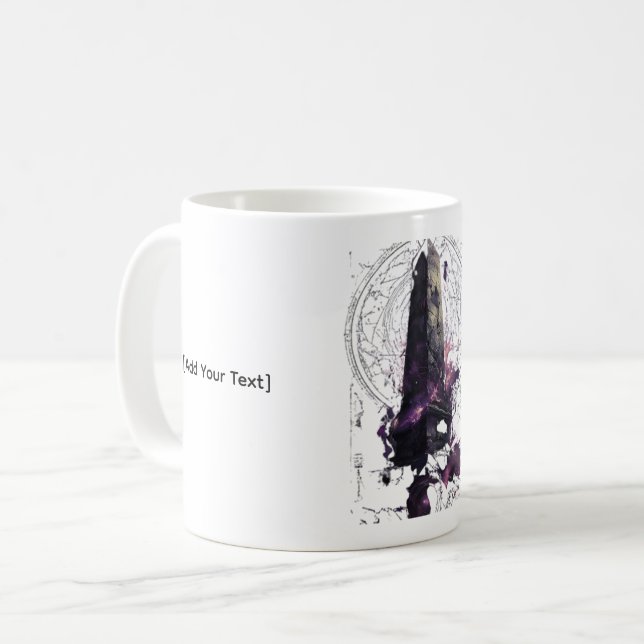 Café Caneca de Arte Oculta Obelisco Cósmico Roxo (Frente Esquerda)