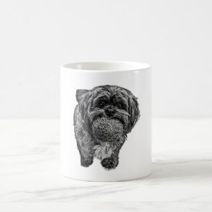 Café Caneca de Arte Preto e Branco com Shih Tzu e Bola