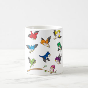 Café caneca de aves colorida