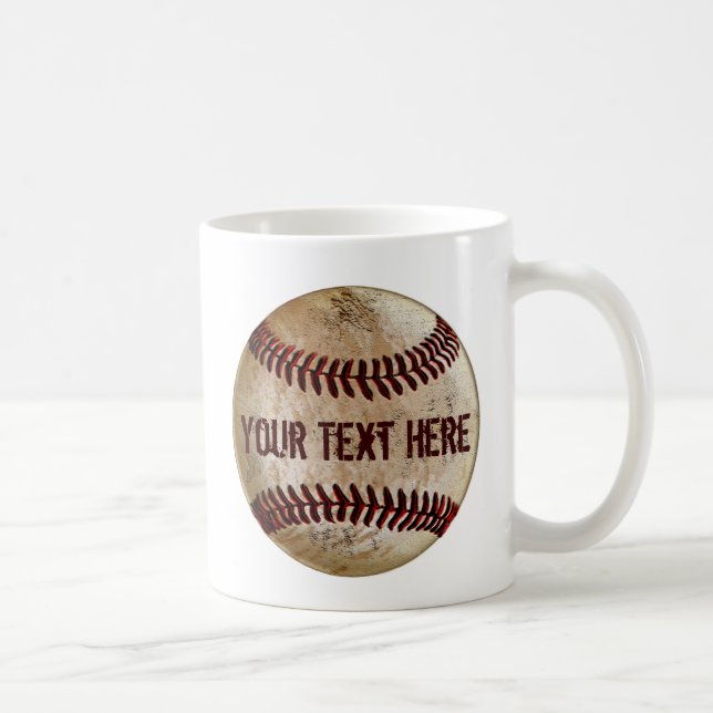 Café Caneca de beisebol suja e antiga com SEU TEXTO (Direita)