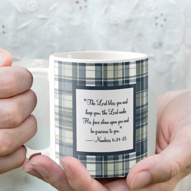 Café Caneca de Bênção Xadrez Azul Jeans Verde Sage Bran (Criador carregado)