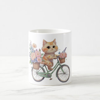 Café Caneca de Bicicleta Floral de Gato Fofo – Presente