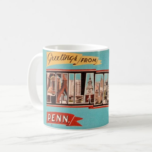 Café Caneca de Boas Vindas Retro Filadélfia (Frente Esquerda)