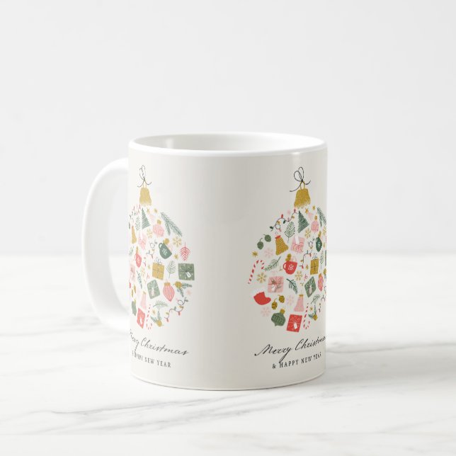 Café Caneca de Bolas de Natal Antigas (Frente Esquerda)