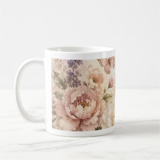 Café Caneca de borboleta e floral em aquarela