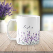 Caneca de Borboleta Floral Roxa Lavanda em Aquarel