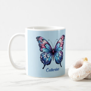 Café Caneca de borboleta rosa e azul