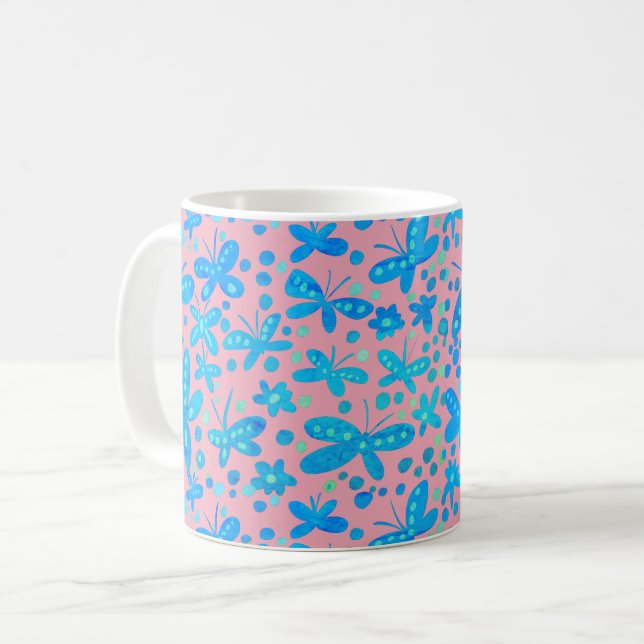 Café Caneca de borboletas azuis (Frente Esquerda)