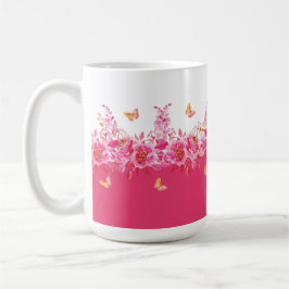 Café Caneca de Borboletas Botânicas Rosa