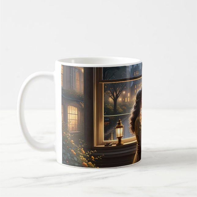 Café Caneca de Brilho de Janela de Romance Chuvoso (Esquerda)