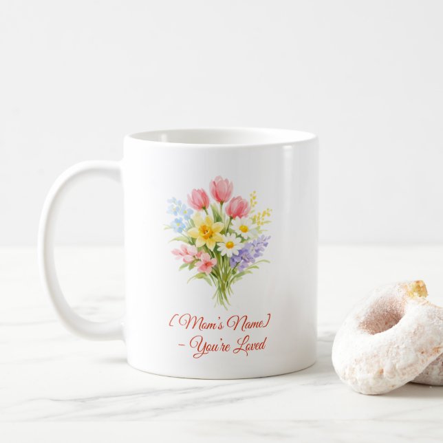 Café Caneca de Buquê de Flores Personalizado para o Dia (Com Donut)
