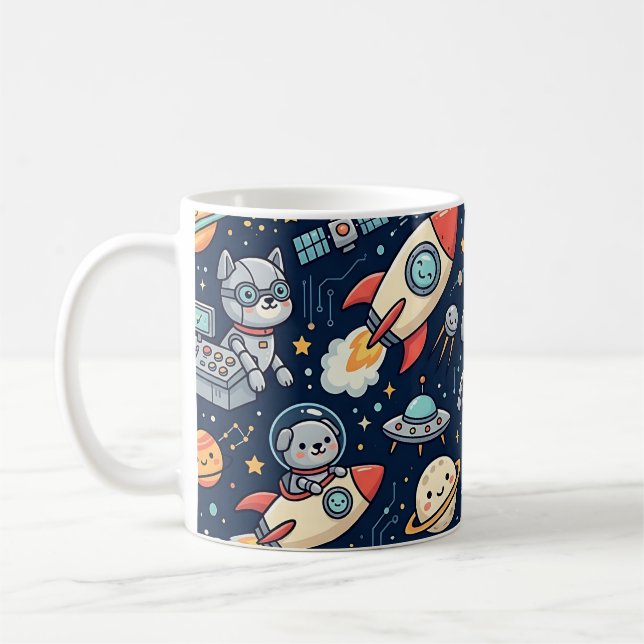 Café Caneca de Cachorro Robô Espacial Fofo (Esquerda)