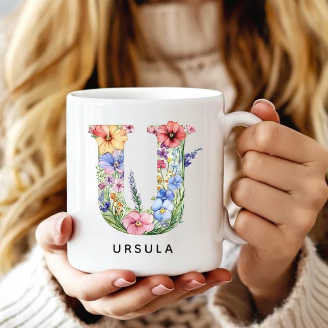 Café Caneca de Carta Floral Personalizada Presente de A (floral alphabet mug gift for her, custom mug birthday gift wife, floral monogram graduation for girl)