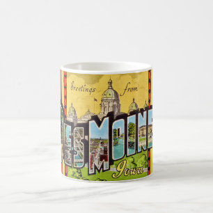 Café Caneca de cartão-postal antigo de Des Moines Iowa