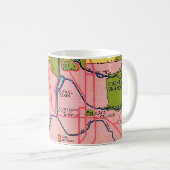 Café Caneca de cartão postal antigo mapa de Ithica Nova (Frente Esquerda)