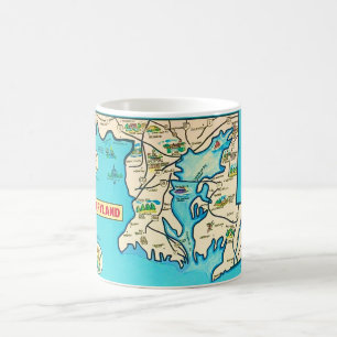 Café Caneca de cartão-postal colorido do mapa vintage d