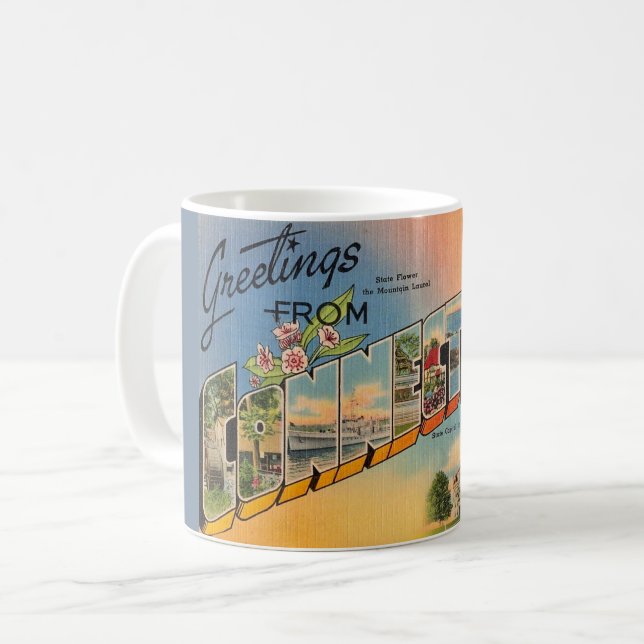 Café Caneca de cartão-postal retrô de Connecticut (Frente Esquerda)