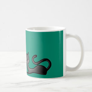 Café Caneca de Cartoon de Gatinhos Pretos Verdes