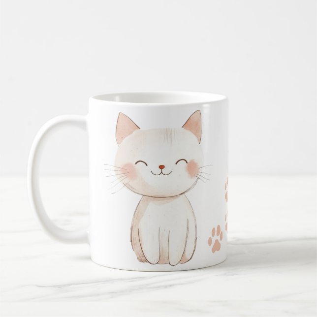 Café Caneca de Cartoon de Gato Bonito com Impressões de (Esquerda)