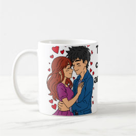 Café Caneca de Casal de Anime 'Dois Corações, Uma Jorna
