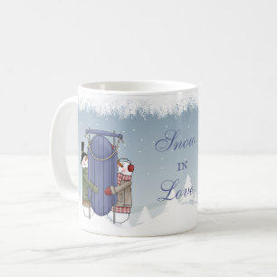 Café Caneca de Casal de Boneco de Neve Descendo a Colin