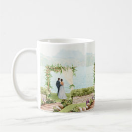 Café Caneca de casamento botânico em aquarela para lemb