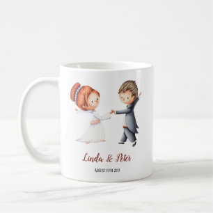 Café Caneca de casamento com noivos dançando
