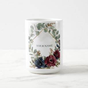 Café Caneca de casamento floral burgundy Moody Navy pre