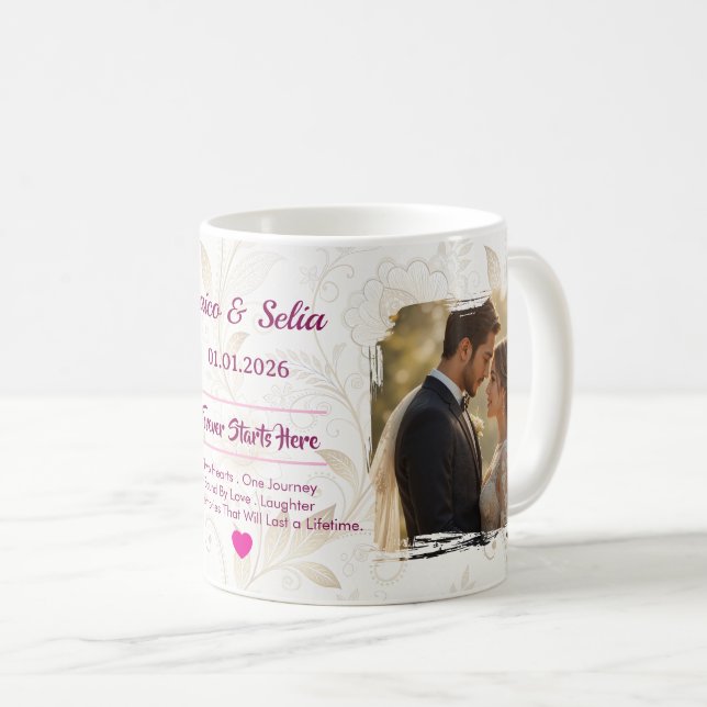 Café Caneca de Casamento Personalizada | Casal Personal (Frente Esquerda)