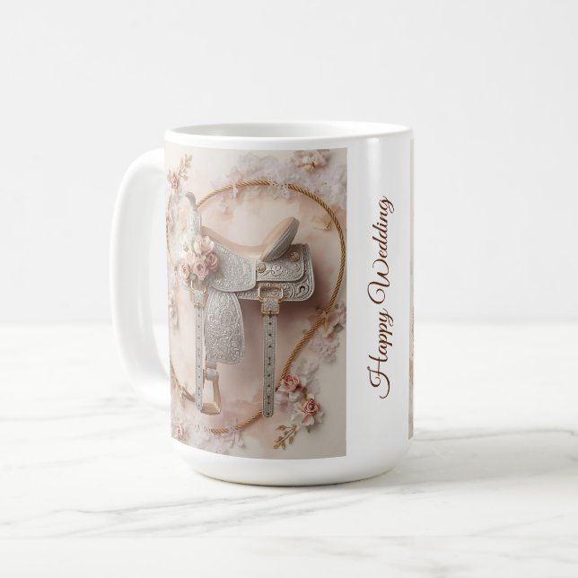 Café Caneca de Casamento Western – Sela & Brilho (Frente Esquerda)