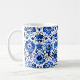 Café Caneca de Cerâmica Azulejo Floral Azul Branco Port