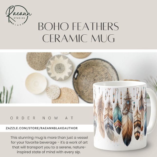 Café Caneca de Cerâmica Boho Feathers (Criador carregado)