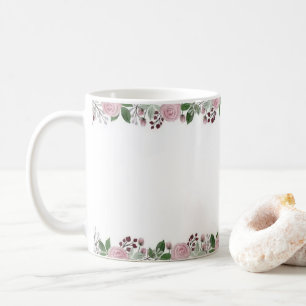 Café Caneca de Cerâmica Branca com Borda Floral Rosa El