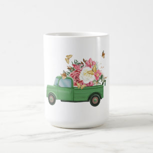 Café Caneca de Cerâmica Caminhão Verde Floral Borboleta