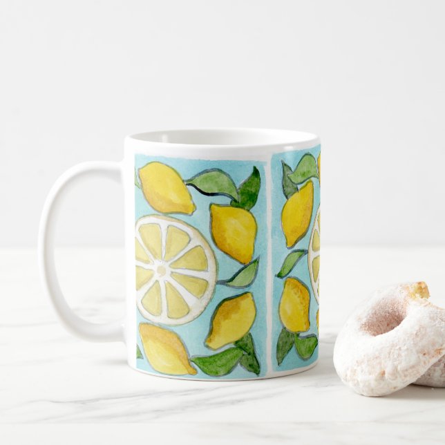 Café Caneca de cerâmica com desenho de azulejo de Limão (Com Donut)