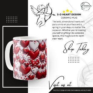 Café Caneca de Cerâmica com Desenho de Coração 3D
