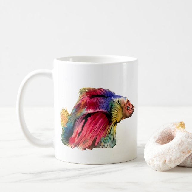 Café Caneca de cerâmica com desenho de peixe betta (Com Donut)