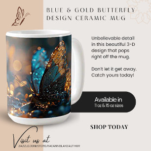 Café Caneca de Cerâmica com Design de Borboleta Azul e 