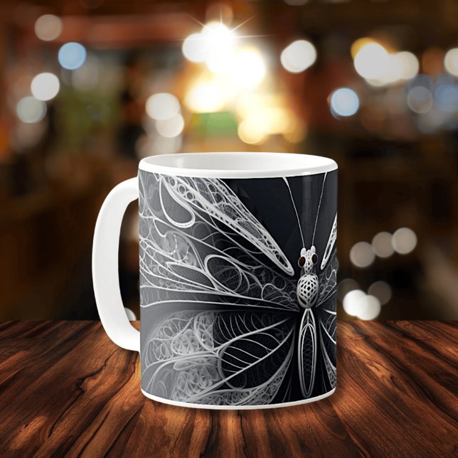 Café Caneca de Cerâmica com Design de Borboleta Preto e (Criador carregado)