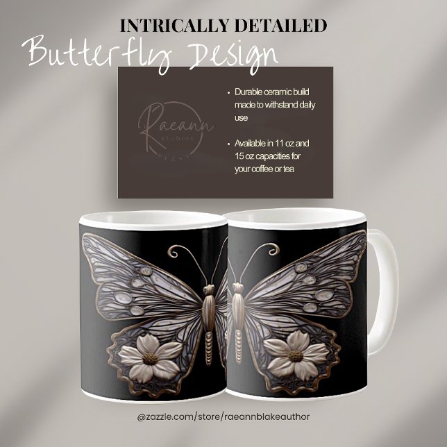 Café Caneca de Cerâmica com Design Detalhado de Borbole (Criador carregado)