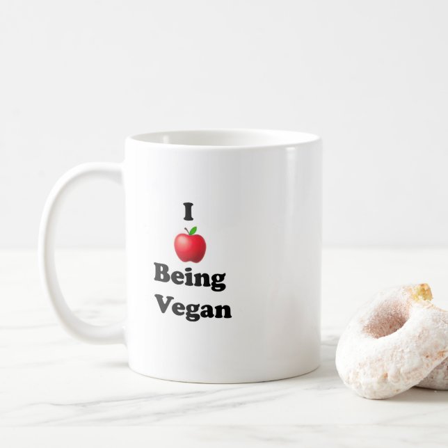 Café Caneca de cerâmica com design Eu Amo Ser Vegano (Com Donut)