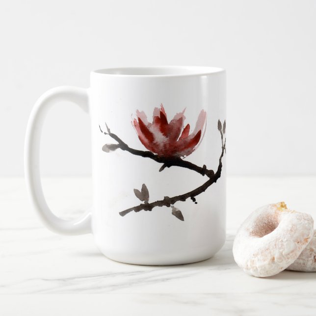 Café Caneca de cerâmica com flor em estilo japonês (Com Donut)