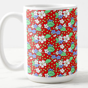 Café Caneca de cerâmica com flores vermelhas e brancas